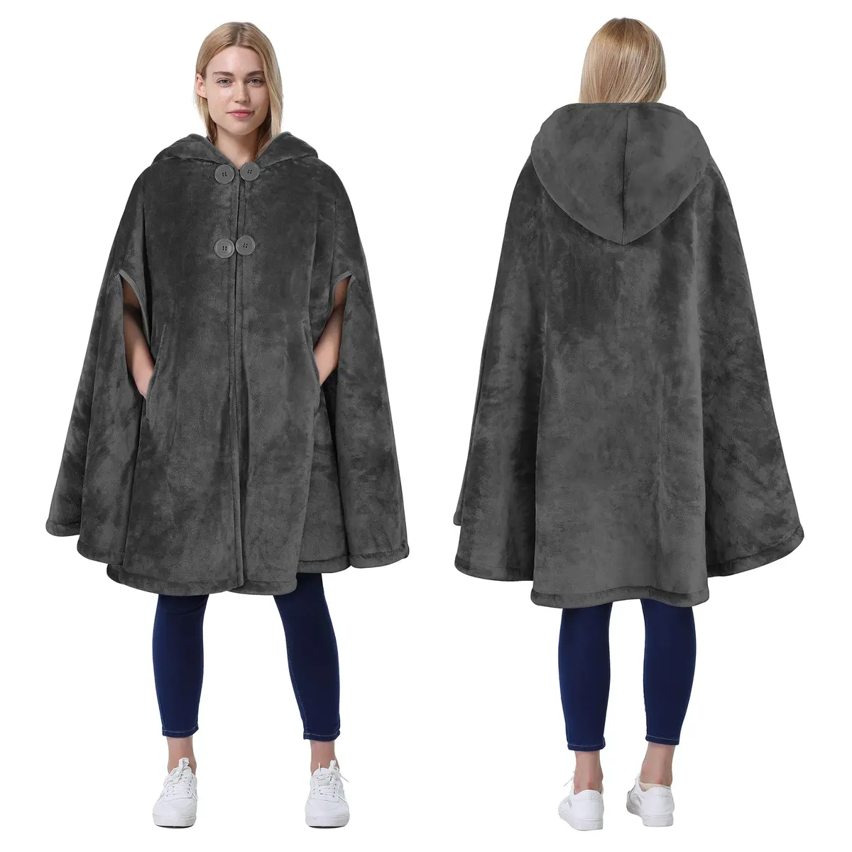 Catalonia Women's Hooded Poncho Cape, Oversized Sherpa Fleece Cloak Coat | Cozy Winter Wear for Women - main product image