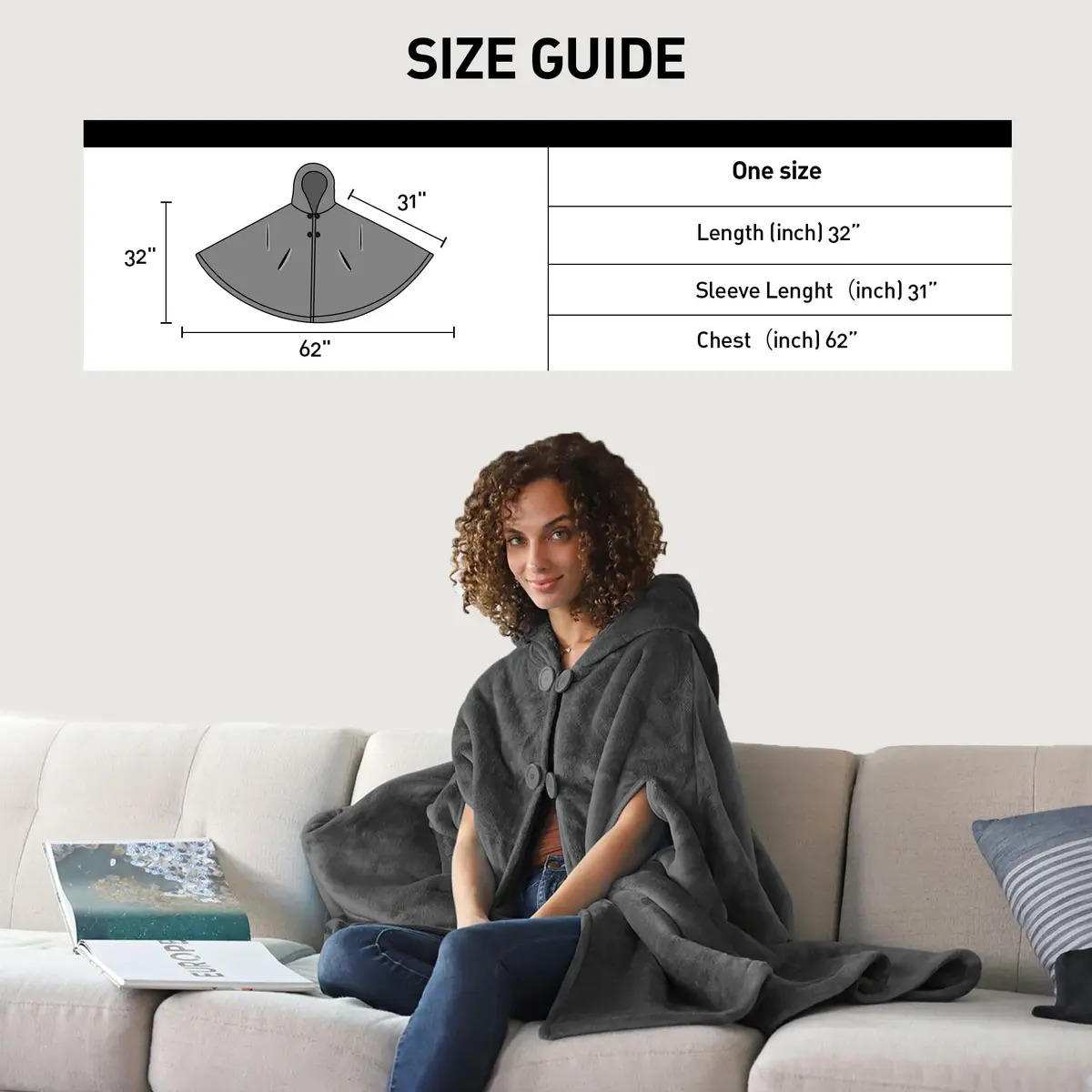 Catalonia Women's Hooded Poncho Cape, Oversized Sherpa Fleece Cloak Coat | Cozy Winter Wear for Women - view 6