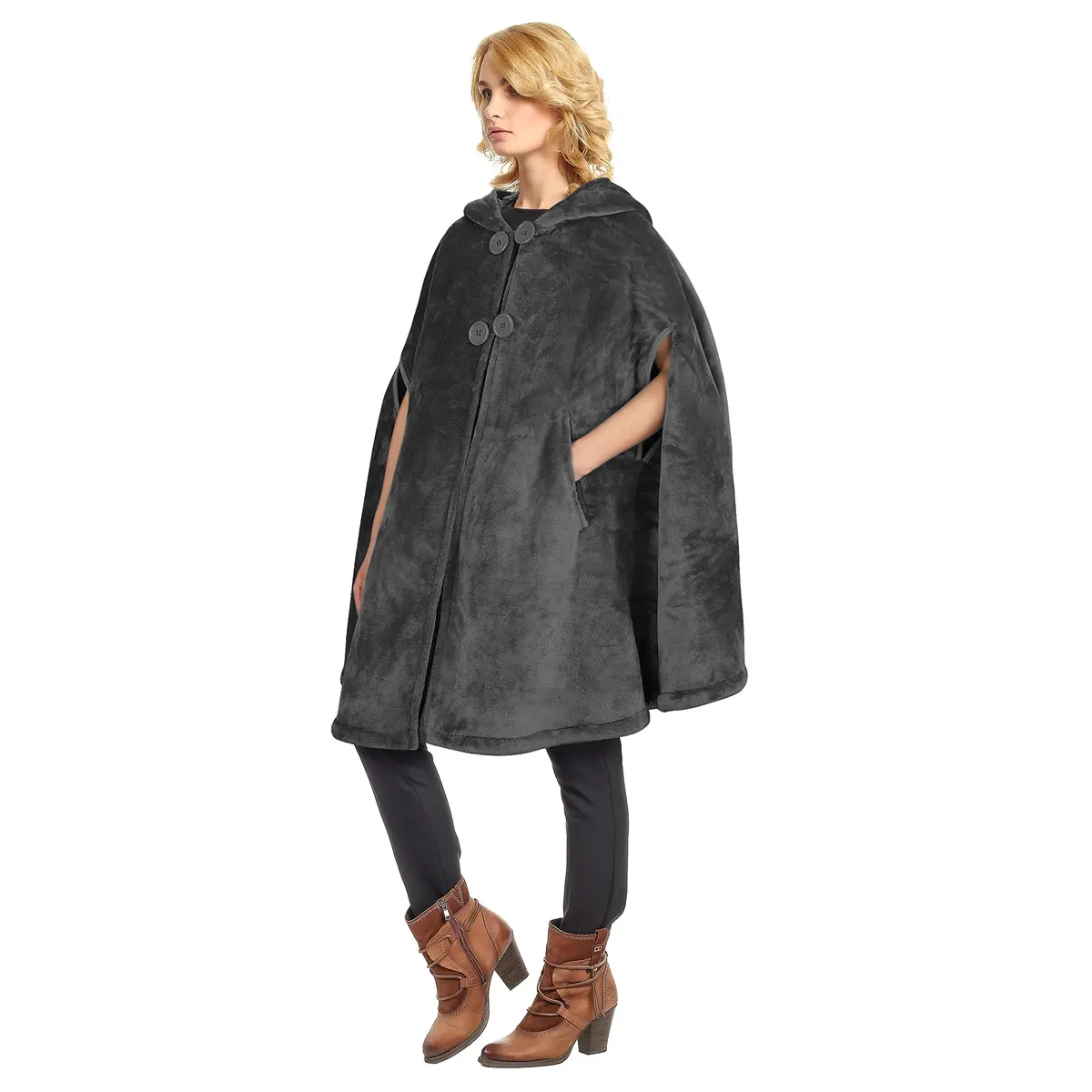 Catalonia Women's Hooded Poncho Cape, Oversized Sherpa Fleece Cloak Coat | Cozy Winter Wear for Women - view 7