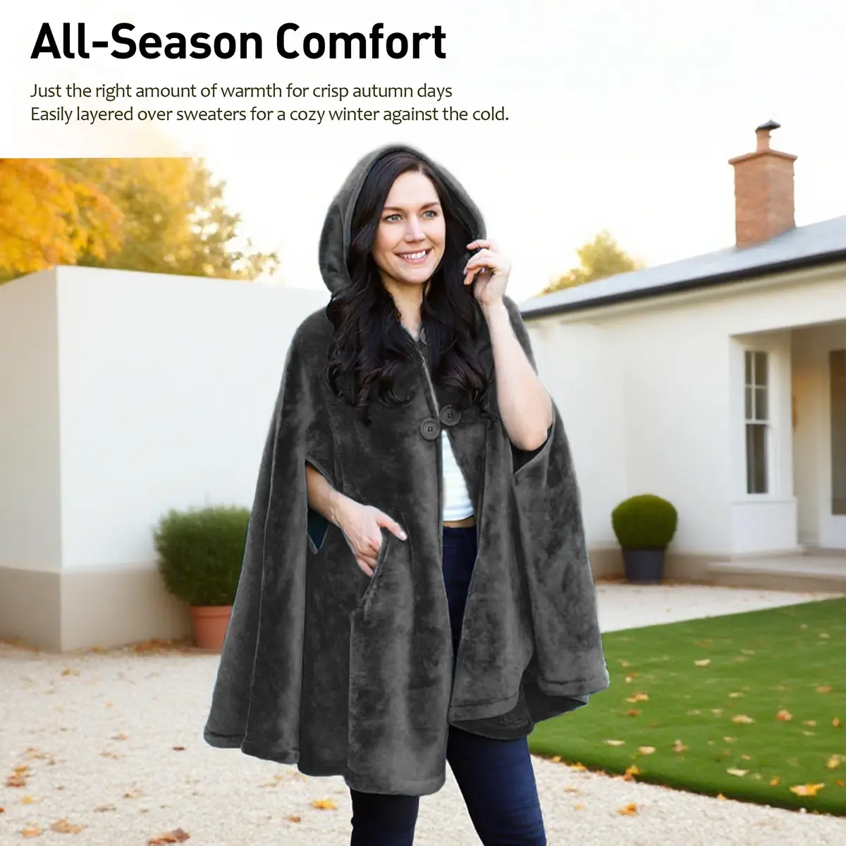 Catalonia Women's Hooded Poncho Cape, Oversized Sherpa Fleece Cloak Coat | Cozy Winter Wear for Women - view 3