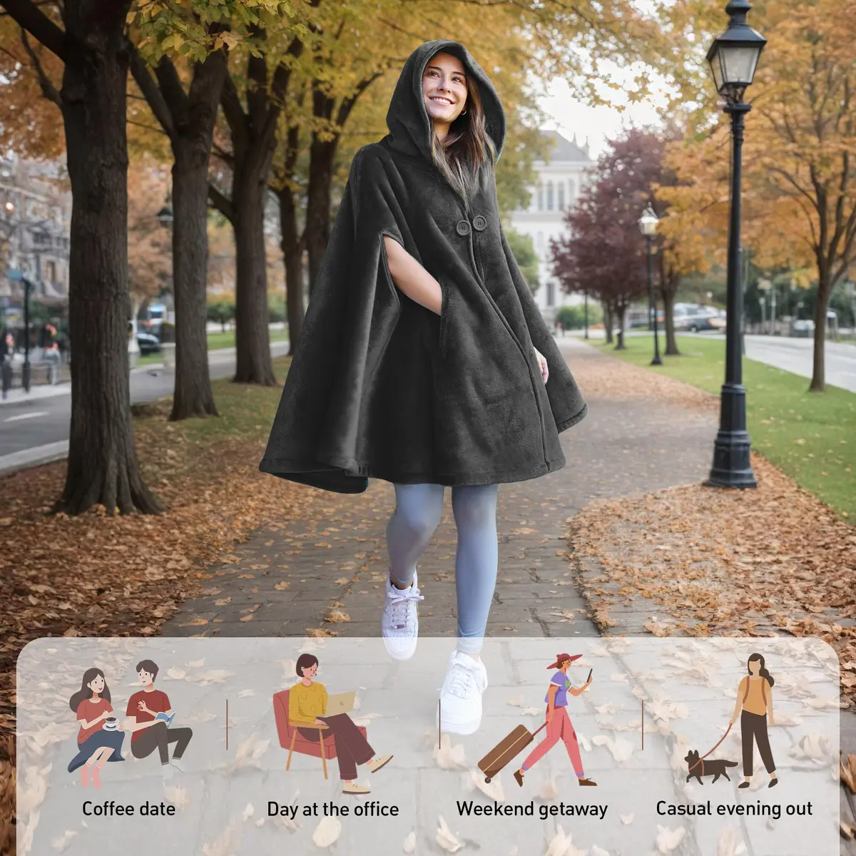 Catalonia Women's Hooded Poncho Cape, Oversized Sherpa Fleece Cloak Coat | Cozy Winter Wear for Women - view 4