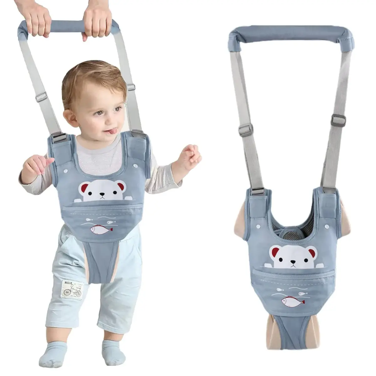 Ocanoiy Baby Walking Harness Handheld Baby Walker Assistant Belt Blue | Adjustable Cotton Mesh for 9-24 Month Toddlers - main product image