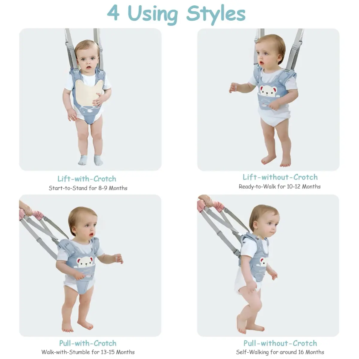 Ocanoiy Baby Walking Harness Handheld Baby Walker Assistant Belt Blue | Adjustable Cotton Mesh for 9-24 Month Toddlers - view 5