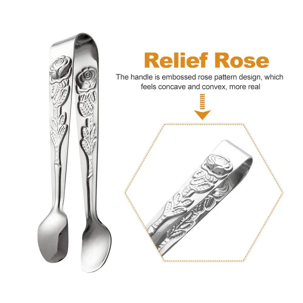 Saycker Mini Serving Tongs 10.5cm Rose Pattern Stainless Steel for Sugar & Appetizers - view 6