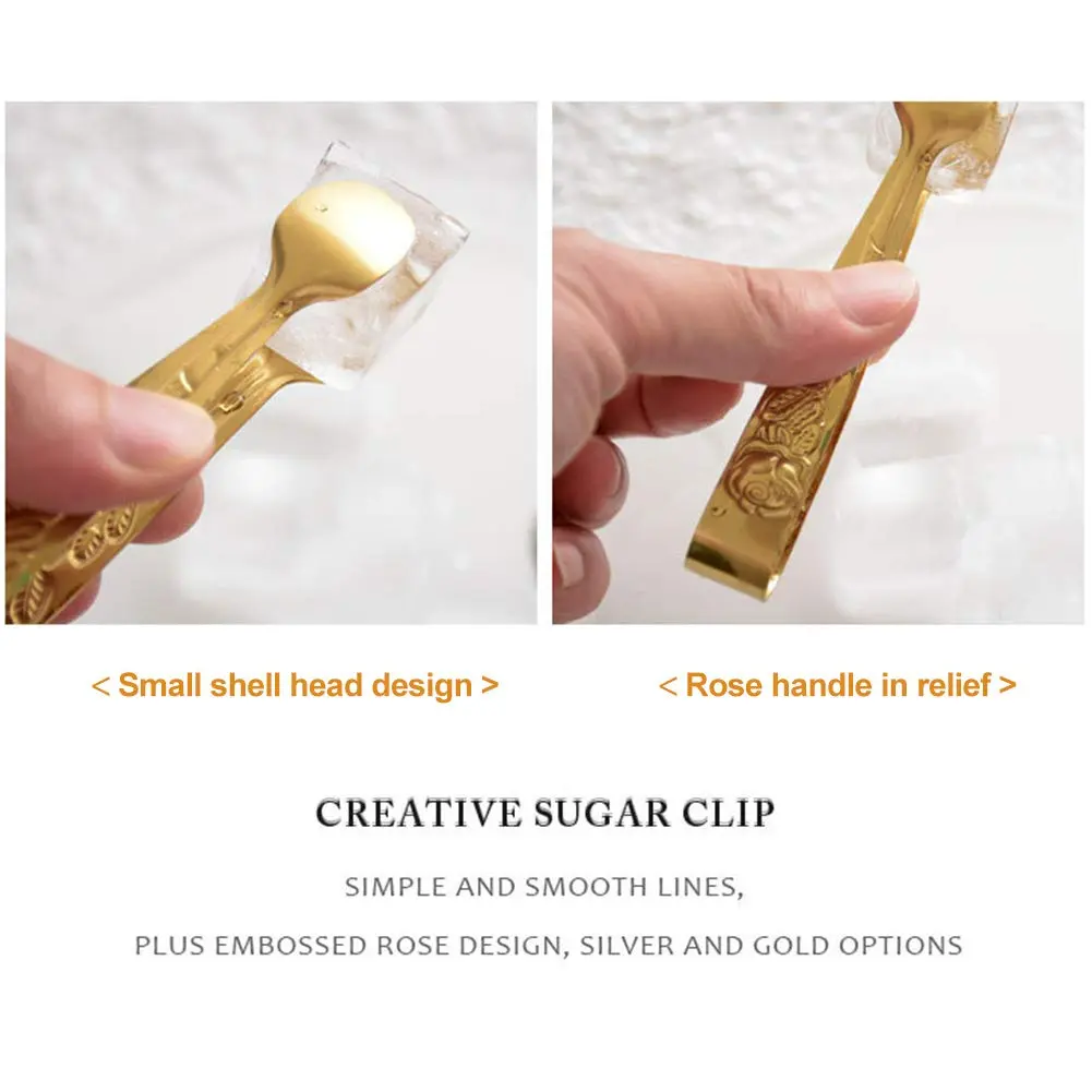 Saycker Mini Serving Tongs 4Inch Rose Pattern Stainless Steel Gold | Small Ice & Sugar Cube Tongs - view 5