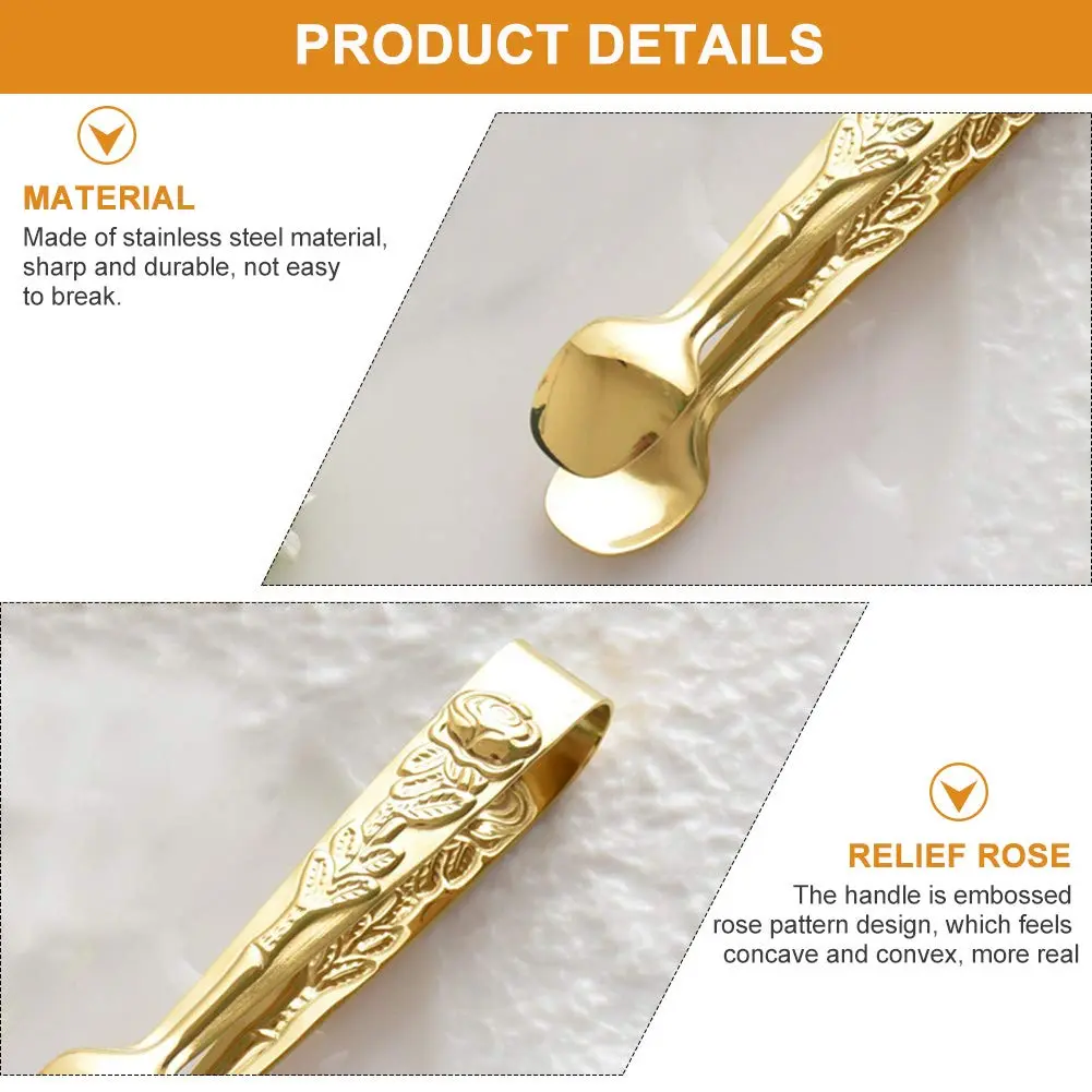 Saycker Mini Serving Tongs 4Inch Rose Pattern Stainless Steel Gold | Small Ice & Sugar Cube Tongs - view 6