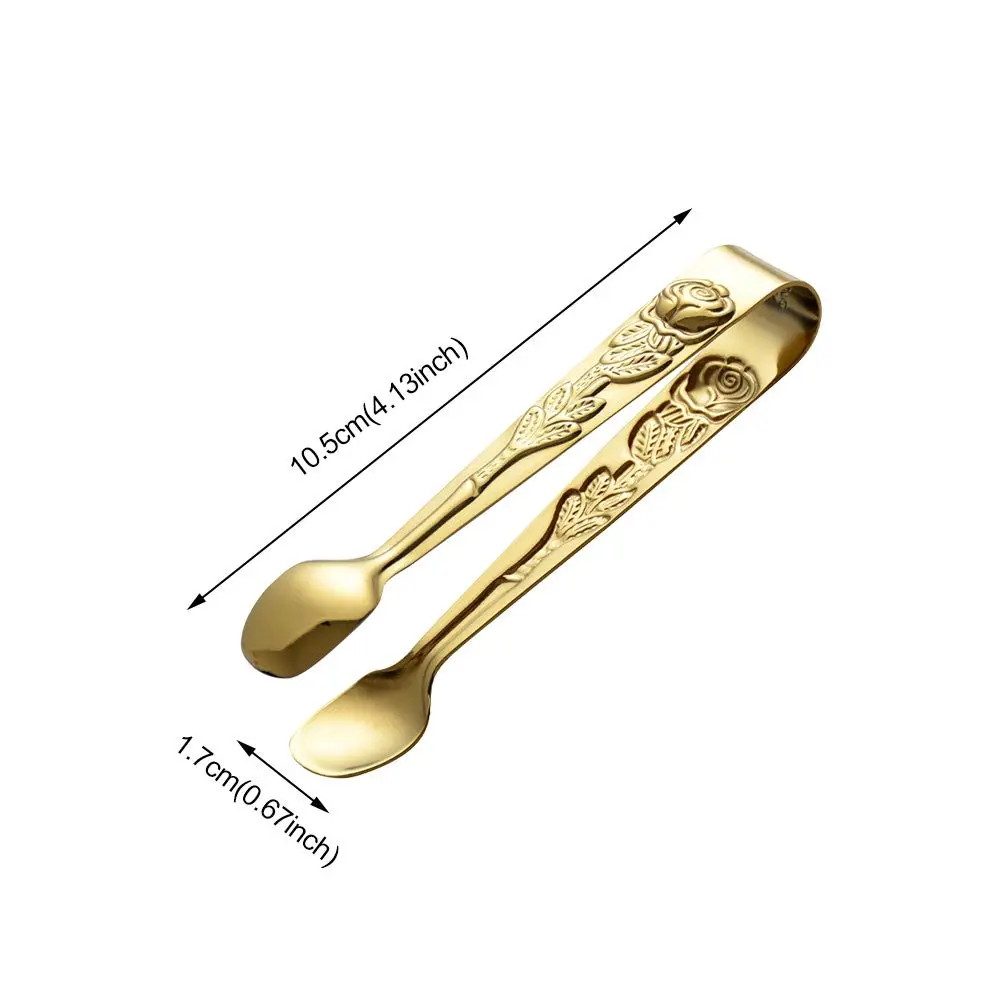 Saycker Mini Serving Tongs 4Inch Rose Pattern Stainless Steel Gold | Small Ice & Sugar Cube Tongs - view 7