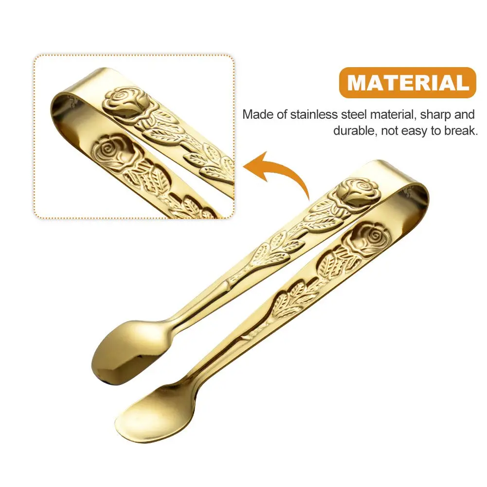 Saycker Mini Serving Tongs 4Inch Rose Pattern Stainless Steel Gold | Small Ice & Sugar Cube Tongs - view 8