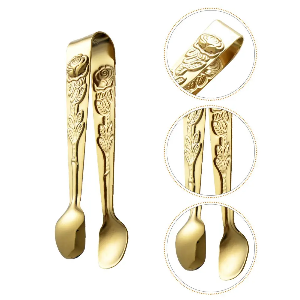 Saycker Mini Serving Tongs 4Inch Rose Pattern Stainless Steel Gold | Small Ice & Sugar Cube Tongs - view 2