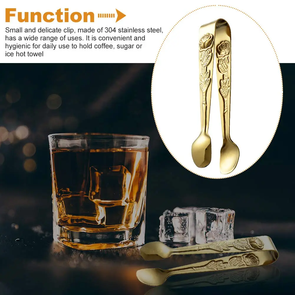 Saycker Mini Serving Tongs 4Inch Rose Pattern Stainless Steel Gold | Small Ice & Sugar Cube Tongs - view 3