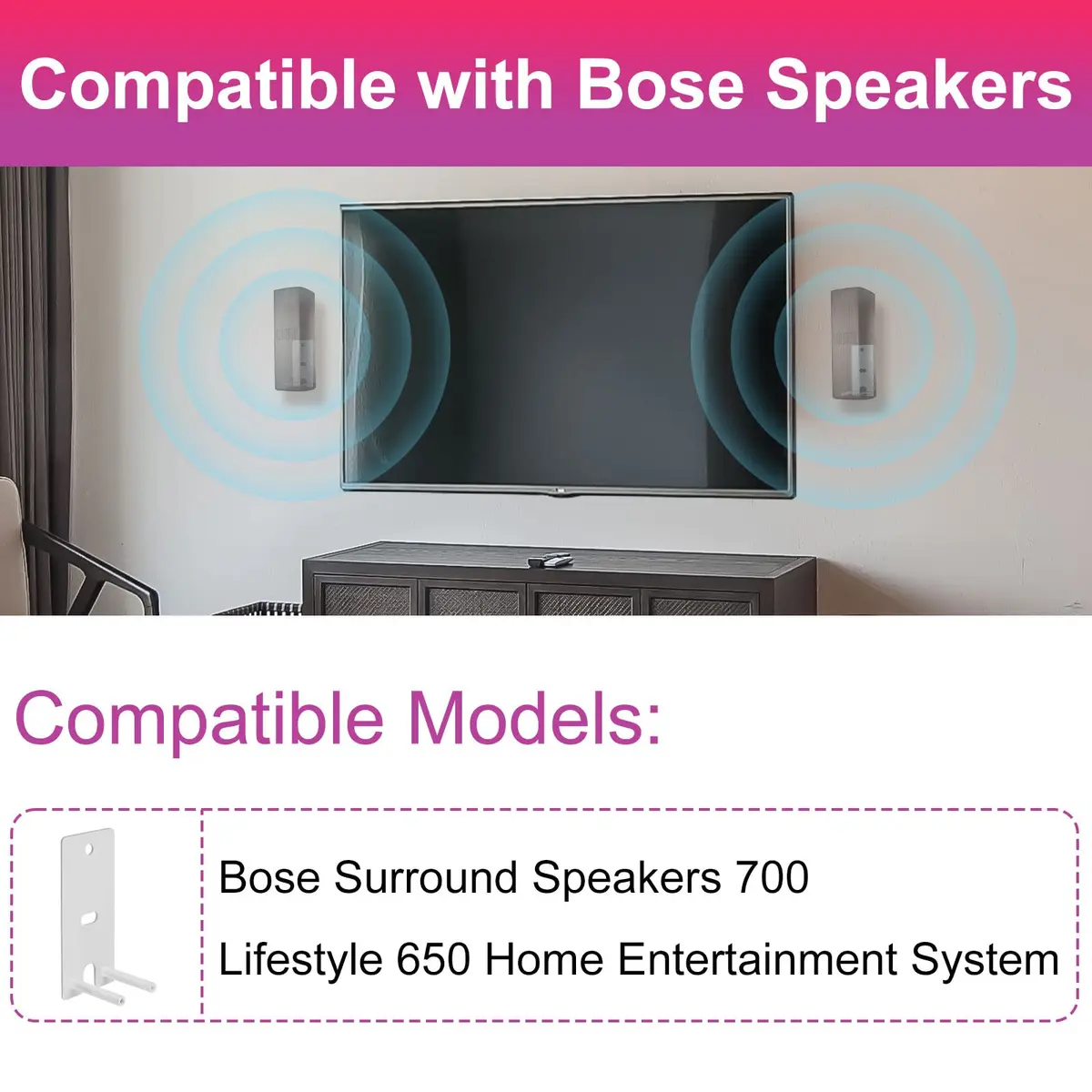 Dinghosen White Wall Brackets for Bose Surround Speakers 700 & Lifestyle 650 System | Pair of Speaker Mounts - view 2