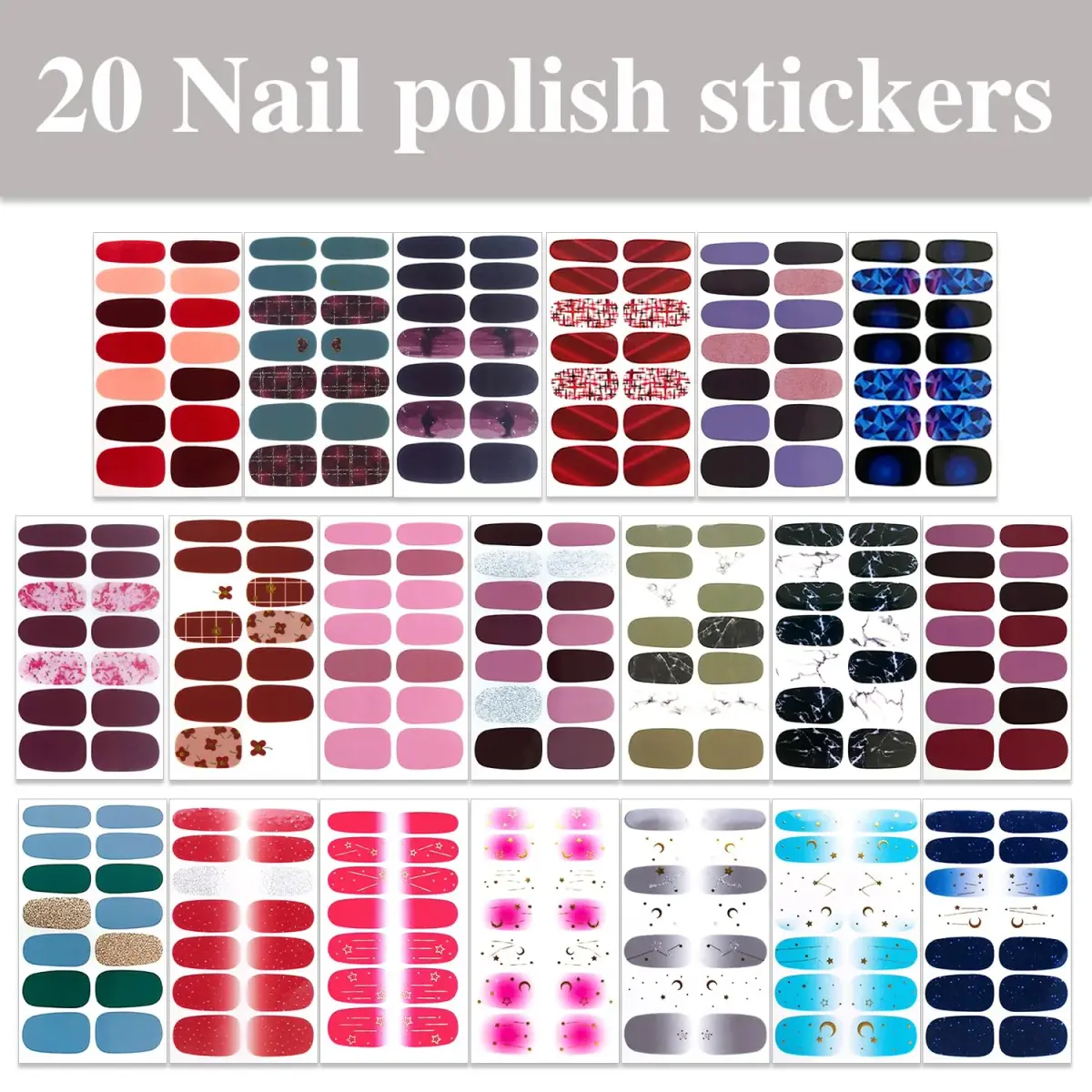 WOKOTO Moon Stars Nail Polish Strips 20 Sheets | Gradient Nail Stickers for Women - view 2