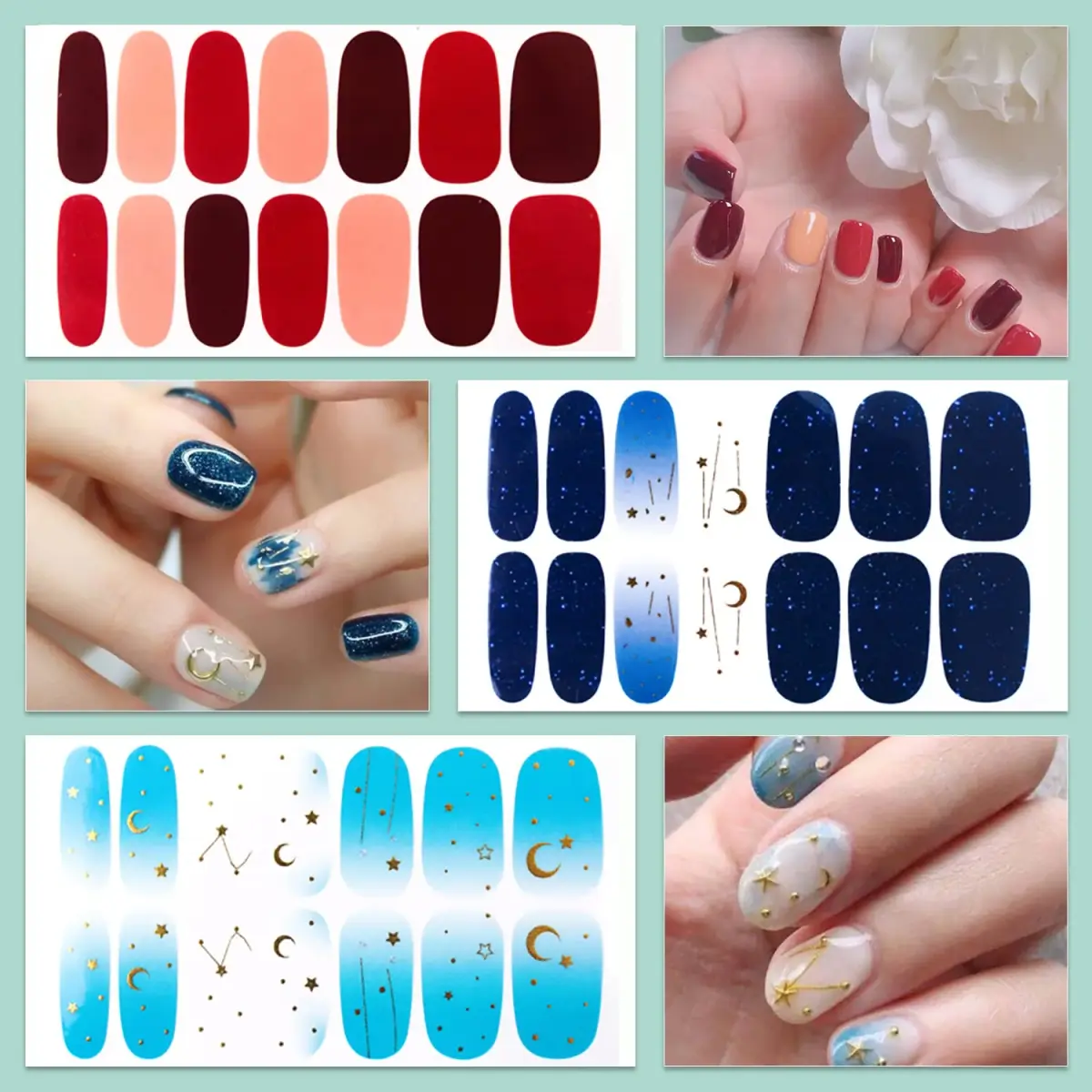 WOKOTO Moon Stars Nail Polish Strips 20 Sheets | Gradient Nail Stickers for Women - view 4
