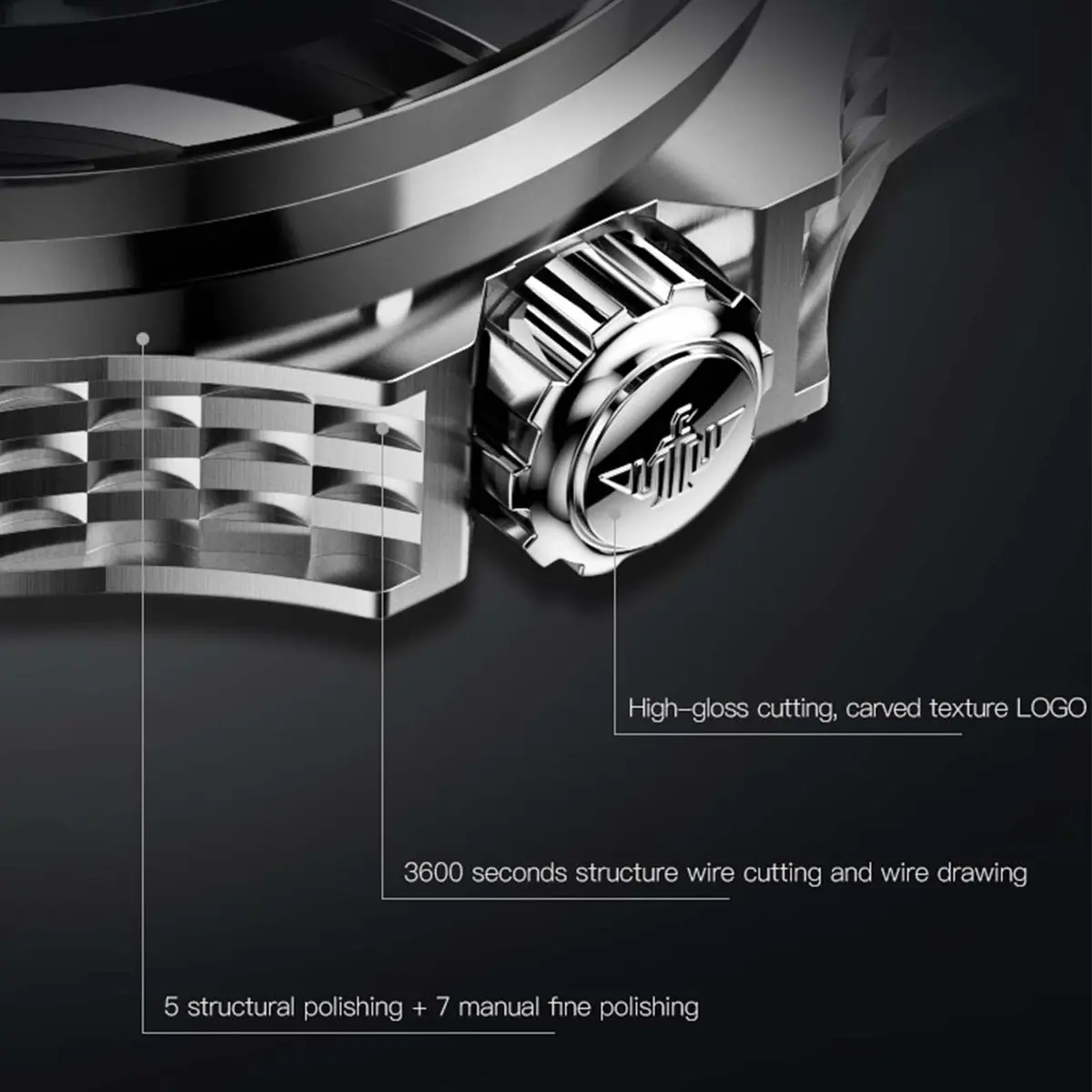 OLEVS Automatic Skeleton Watch for Men 42mm (1.65 Inches) Silver Tungsten Steel | Big Face Waterproof Luxury Watch - view 8