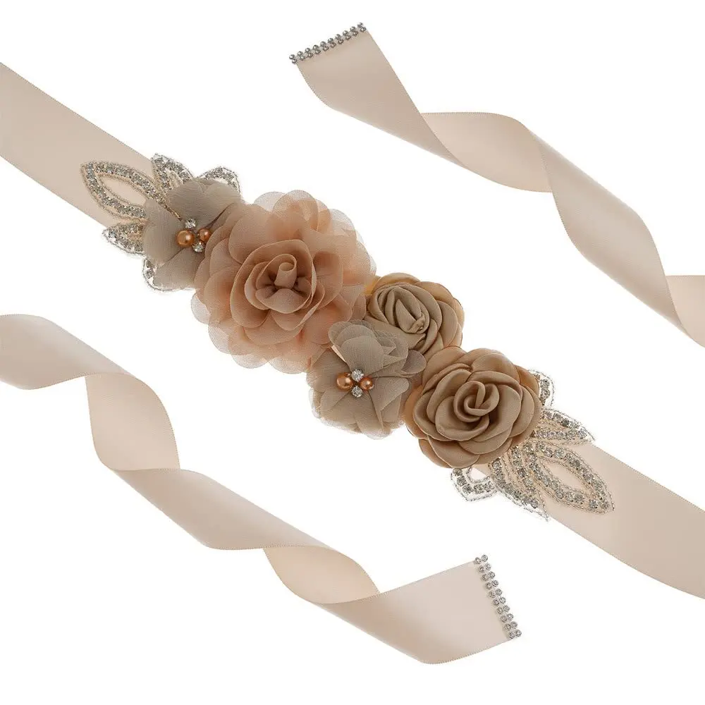 Huralona Wedding Sash Belt Satin Ribbon with Flowers Pearls Rhinestone | Elegant Bridal Accessory for Women - view 4