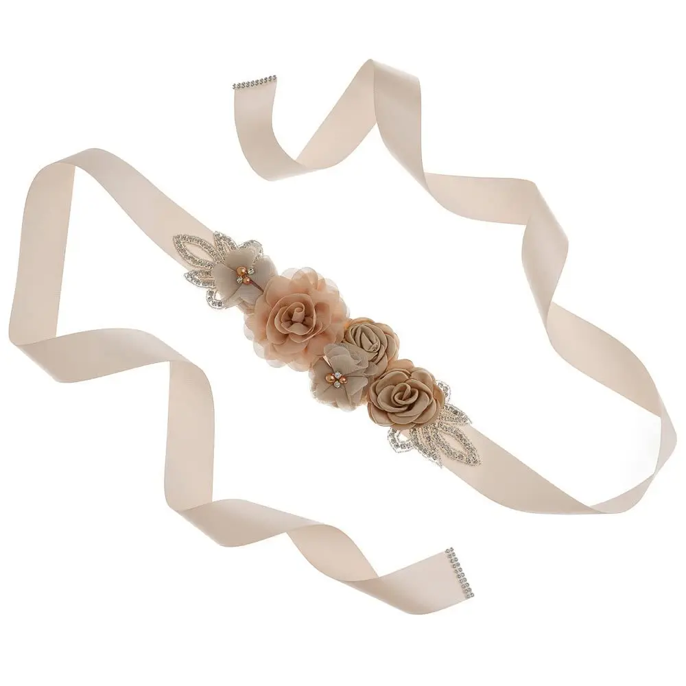 Huralona Wedding Sash Belt Satin Ribbon with Flowers Pearls Rhinestone | Elegant Bridal Accessory for Women - view 3