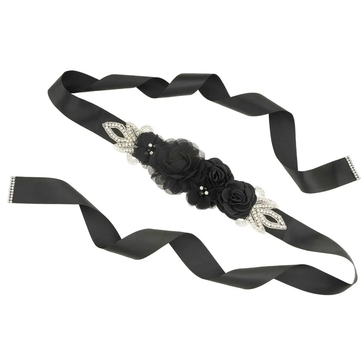 Huralona Wedding Sash Belt Satin Ribbon with Flowers Pearls Rhinestone | Elegant Bridal Accessory for Women - main product image