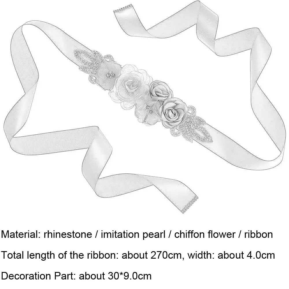 Huralona Wedding Sash Belt Satin Ribbon with Flowers Pearls Rhinestone | Elegant Bridal Accessory for Women - view 2