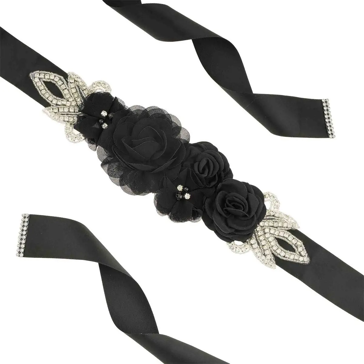 Huralona Wedding Sash Belt Satin Ribbon with Flowers Pearls Rhinestone | Elegant Bridal Accessory for Women - view 3