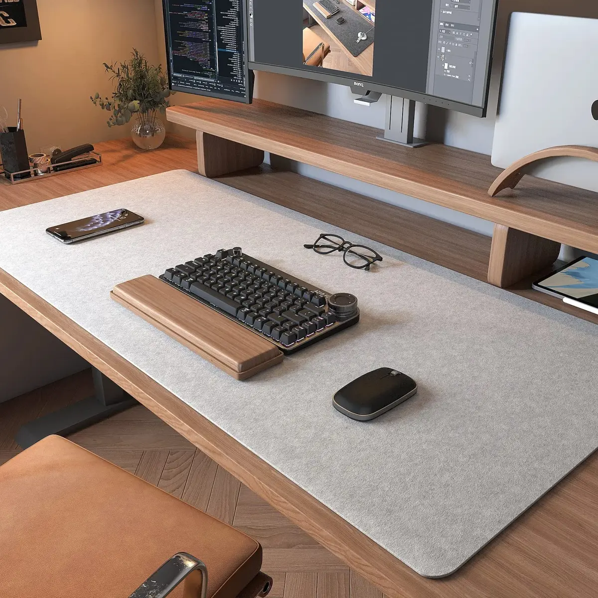 DAWNTREES Large Felt Desk Mat 100cm x 40cm (40"x16") | Smooth Glide & Non-Slip Grip - view 2