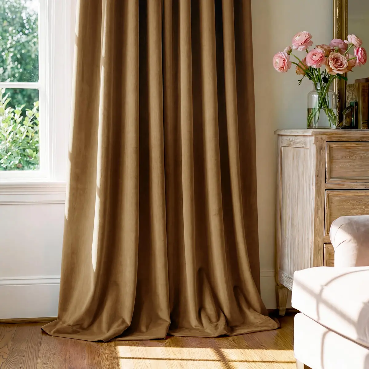 StangH Gold Brown Velvet Curtains for Living Room | Room Darkening, Thermal Insulation, Vintage Boho Style - view 7