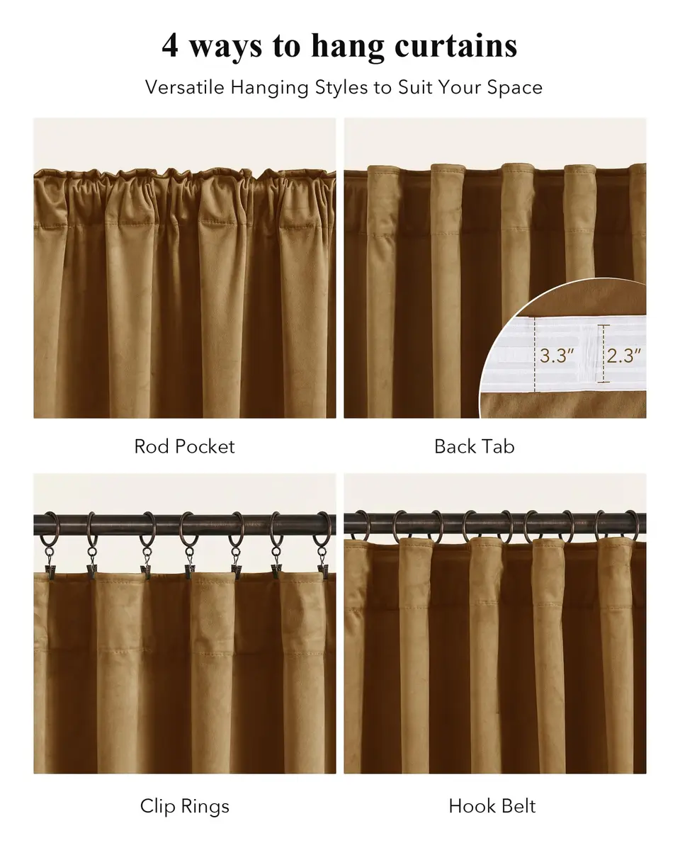 StangH Gold Brown Velvet Curtains for Living Room | Room Darkening, Thermal Insulation, Vintage Boho Style - view 2