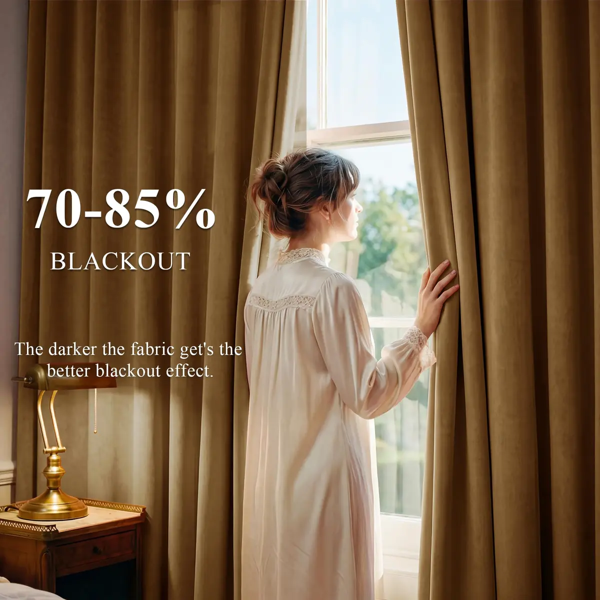 StangH Gold Brown Velvet Curtains for Living Room | Room Darkening, Thermal Insulation, Vintage Boho Style - view 3