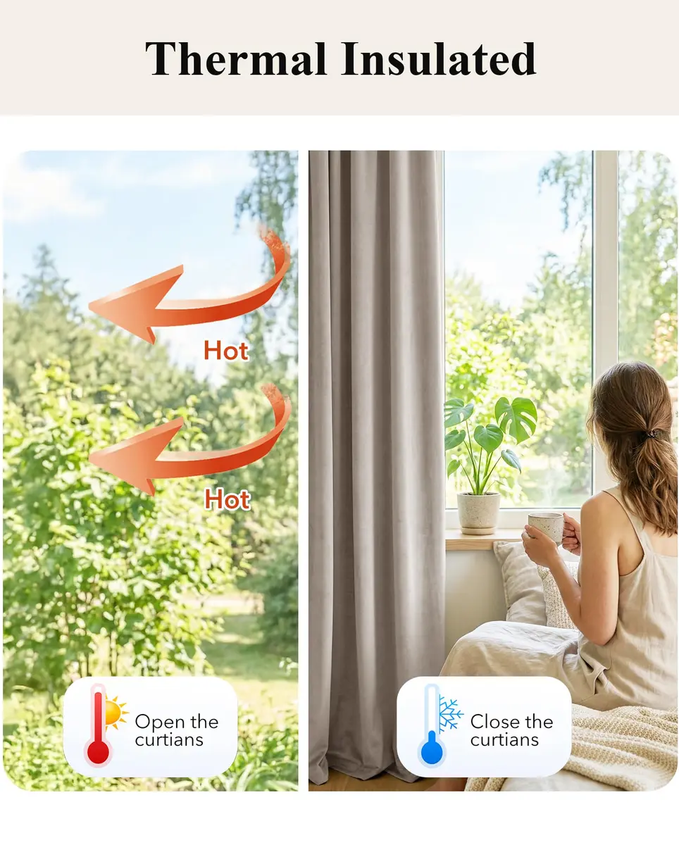 StangH Camel Beige Velvet Curtains for French Door Decor, W52xL96, 2 Panels | Room Darkening, Thermal Insulation - view 6