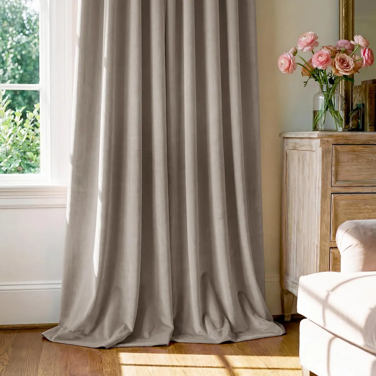 StangH Camel Beige Velvet Curtains for French Door Decor, W52xL96, 2 Panels | Room Darkening, Thermal Insulation - view 7