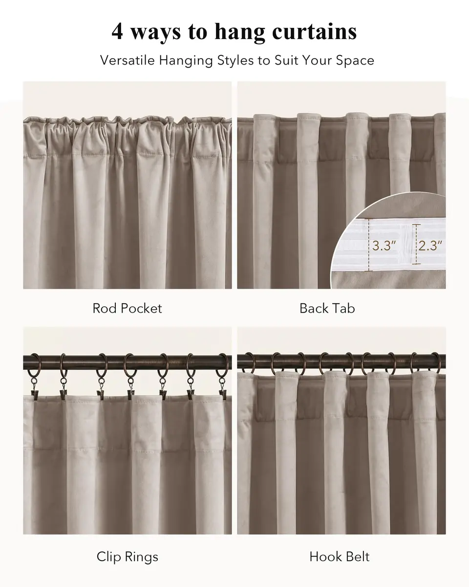 StangH Camel Beige Velvet Curtains for French Door Decor, W52xL96, 2 Panels | Room Darkening, Thermal Insulation - view 2