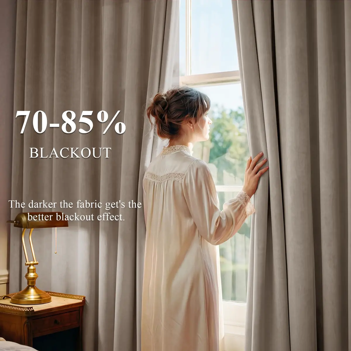 StangH Camel Beige Velvet Curtains for French Door Decor, W52xL96, 2 Panels | Room Darkening, Thermal Insulation - view 3