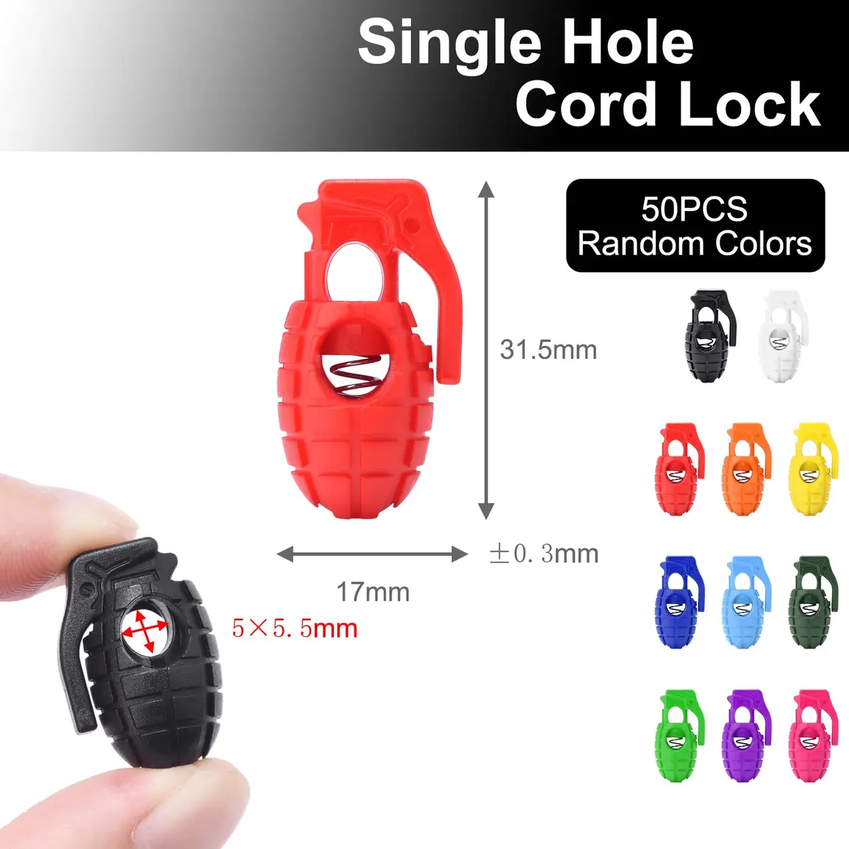 CooBigo Plastic Cord Lock Stopper 50 pcs | Spring Toggle for Paracord & Shoelaces - view 2
