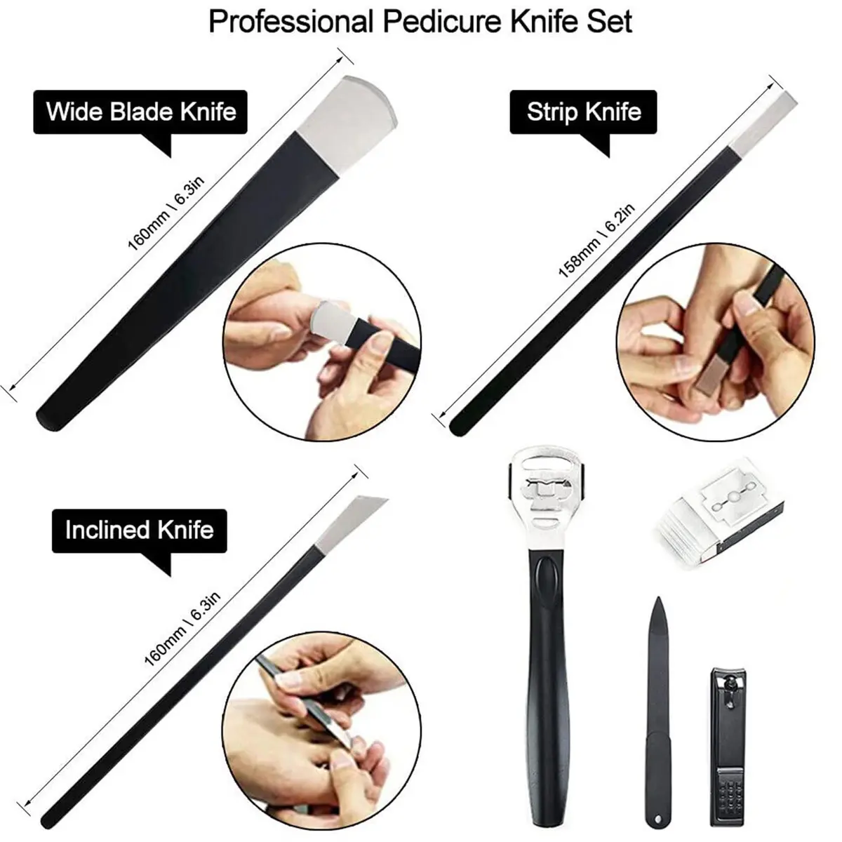 LOOKSEVEN Pedicure Knife Set 7 Pieces Stainless Steel | For Ingrown Toe Nails & Callus Removal - view 2