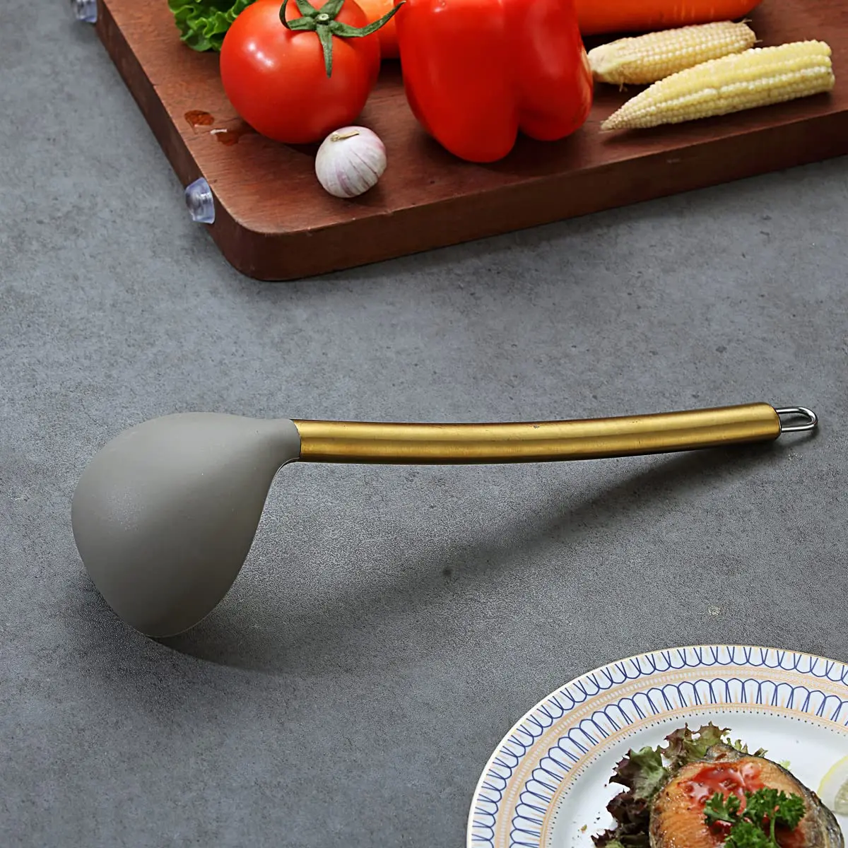 Berglander Gold Ladle | Non-stick Silicone Kitchen Ladle with Titanium Gold Handle (g. Ladle) | Dishwasher Safe - view 4