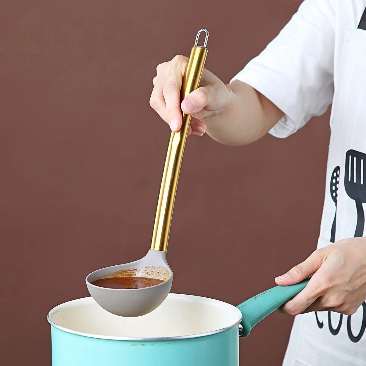 Berglander Gold Ladle | Non-stick Silicone Kitchen Ladle with Titanium Gold Handle (g. Ladle) | Dishwasher Safe - view 6
