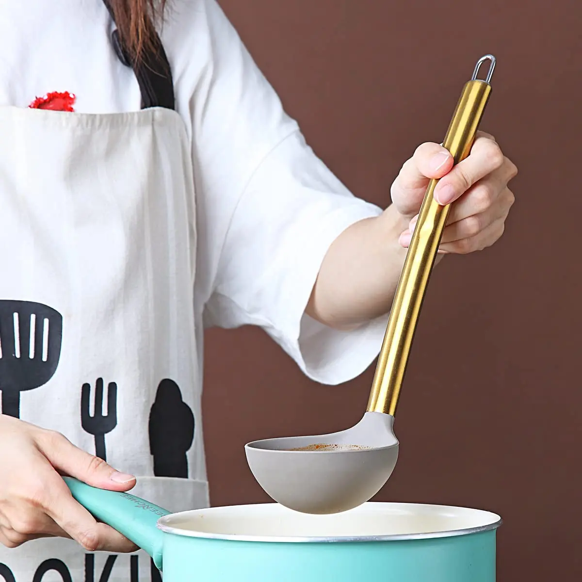 Berglander Gold Ladle | Non-stick Silicone Kitchen Ladle with Titanium Gold Handle (g. Ladle) | Dishwasher Safe - view 7