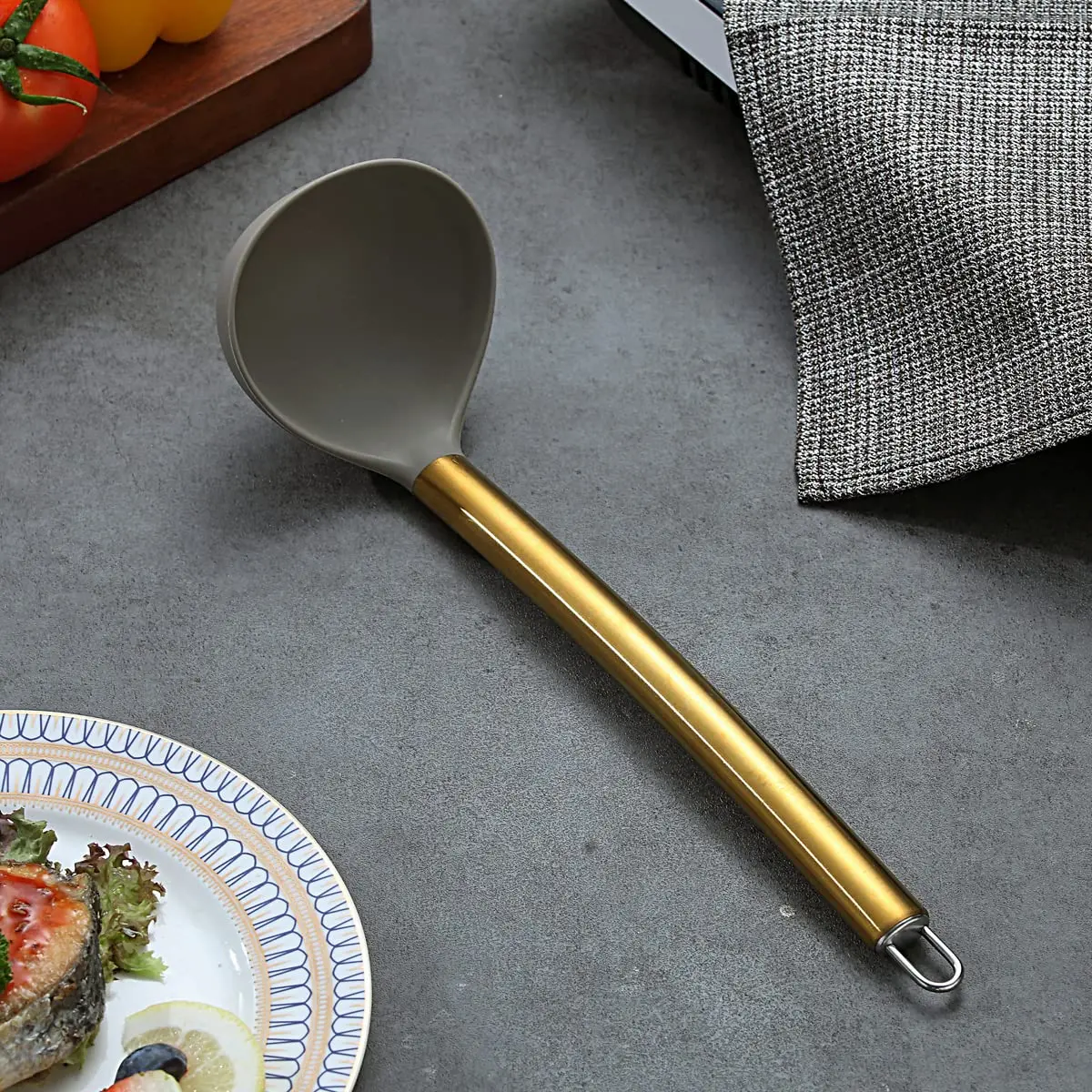 Berglander Gold Ladle | Non-stick Silicone Kitchen Ladle with Titanium Gold Handle (g. Ladle) | Dishwasher Safe - view 2