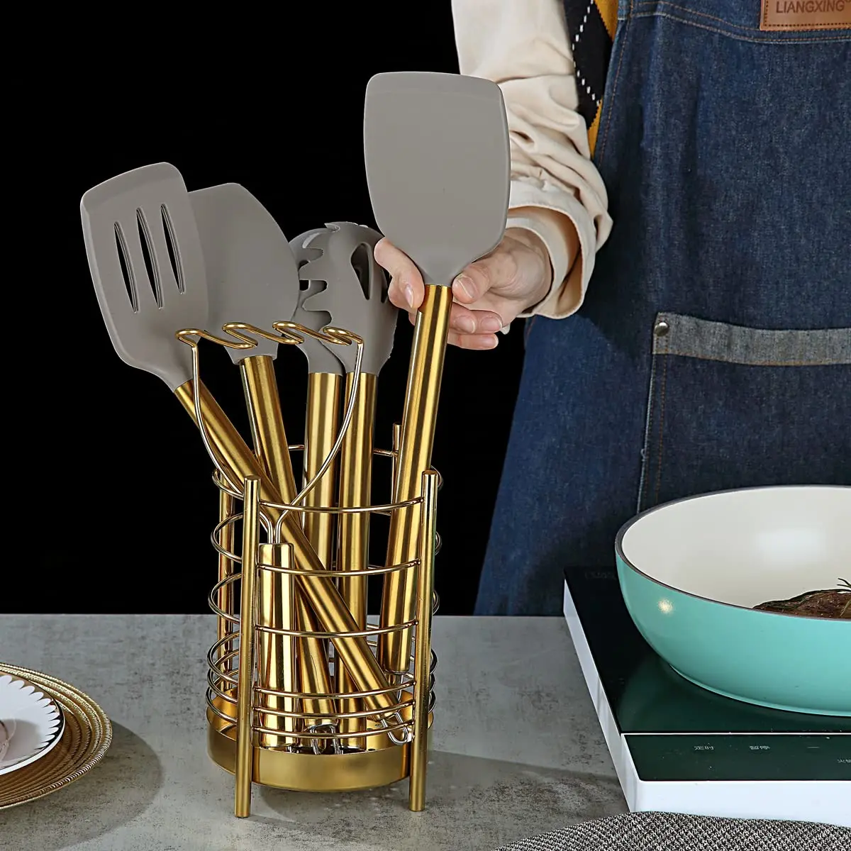 Berglander Gold Kitchen Utensils Set, 38 Pieces Non-stick Silicone Cooking Tools with Stainless Steel Holder, Dishwasher Safe - view 7