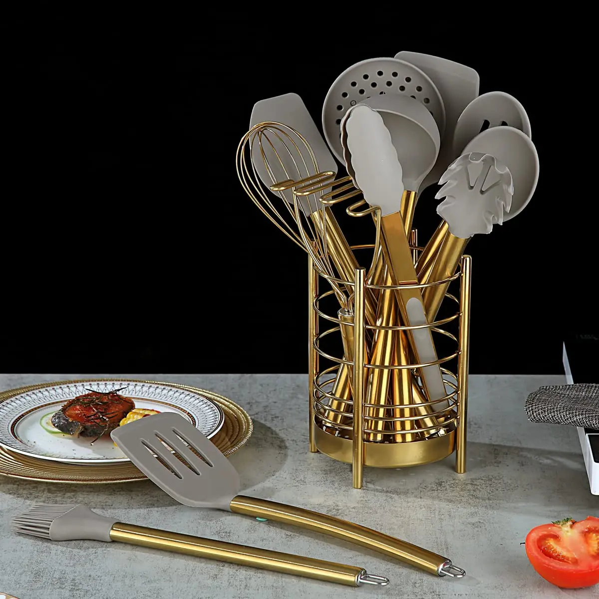 Berglander Gold Kitchen Utensils Set, 38 Pieces Non-stick Silicone Cooking Tools with Stainless Steel Holder, Dishwasher Safe - view 8