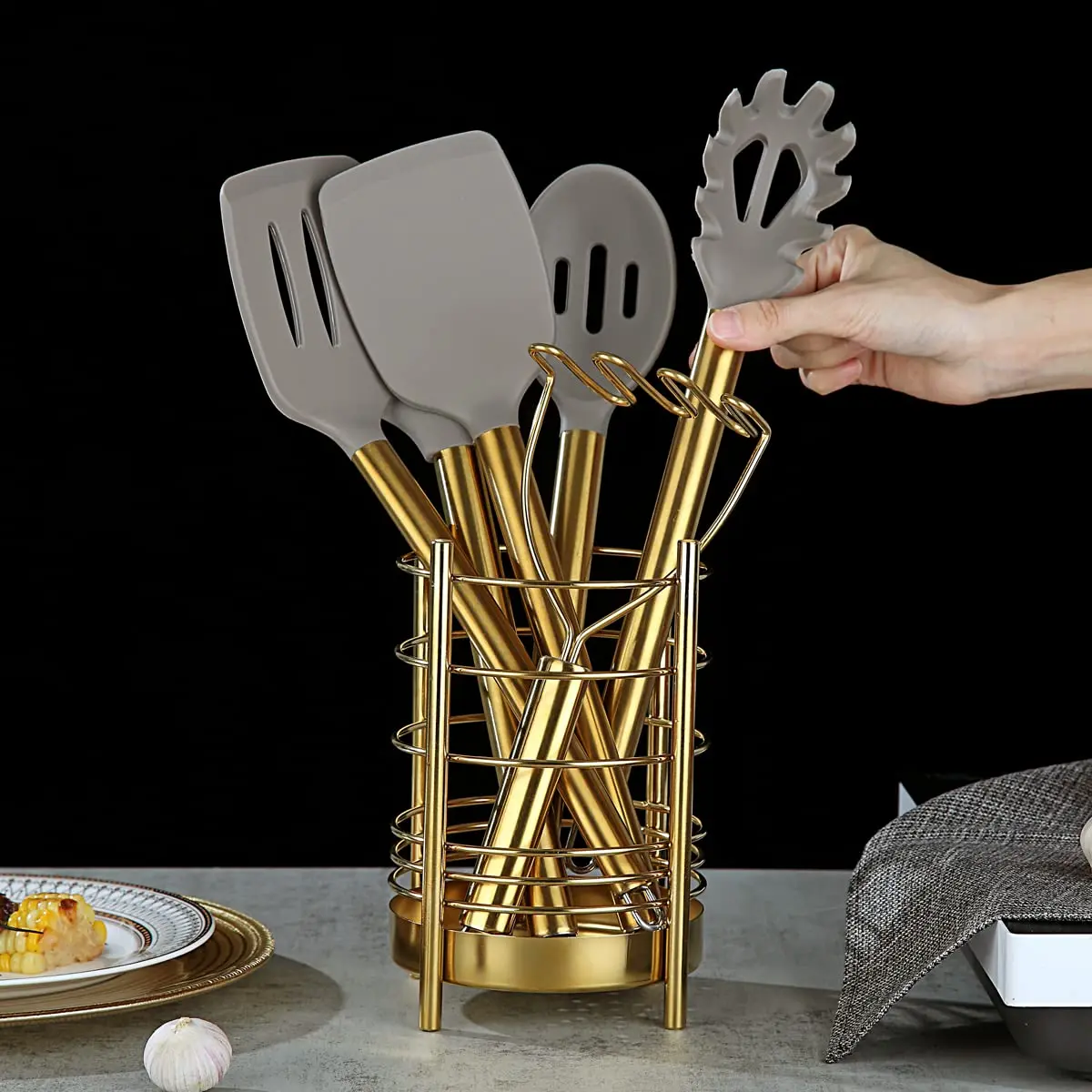 Berglander Gold Kitchen Utensils Set, 38 Pieces Non-stick Silicone Cooking Tools with Stainless Steel Holder, Dishwasher Safe - view 9
