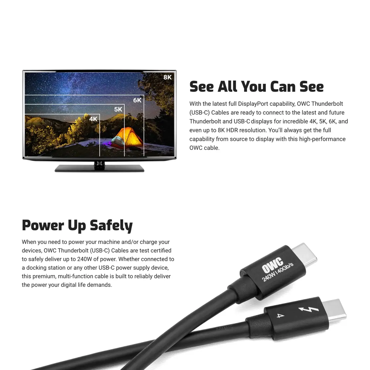 OWC Thunderbolt 4 Active USB-C Cable 40Gb/s 100W 2.0m (78in) | 8K Display Ready - view 7