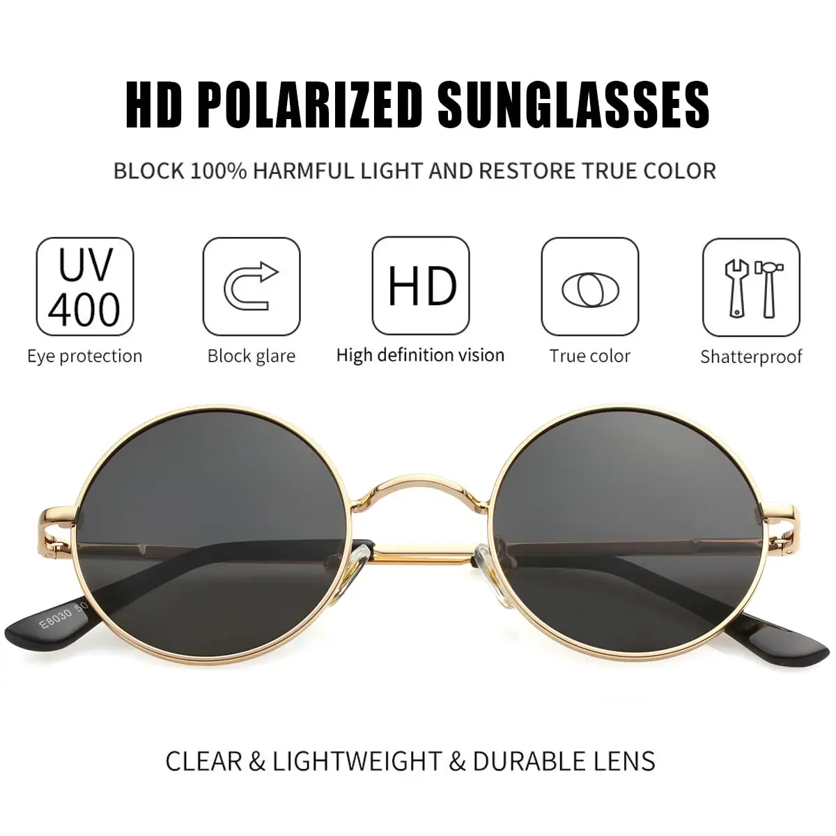 Kursan Small Round Polarized Sunglasses for Women Men | UV400 Protection, Lightweight, Retro Style - view 2