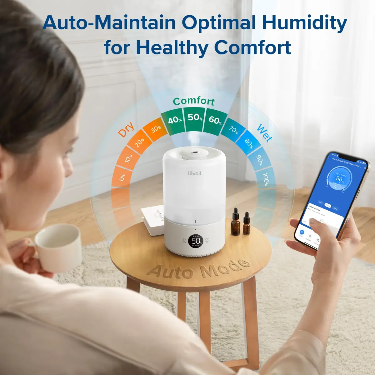 Levoit Smart Cool Mist Humidifier for Bedroom with Sensor, 3L | 25-Hour Runtime, App Control, Quiet Operation - view 2