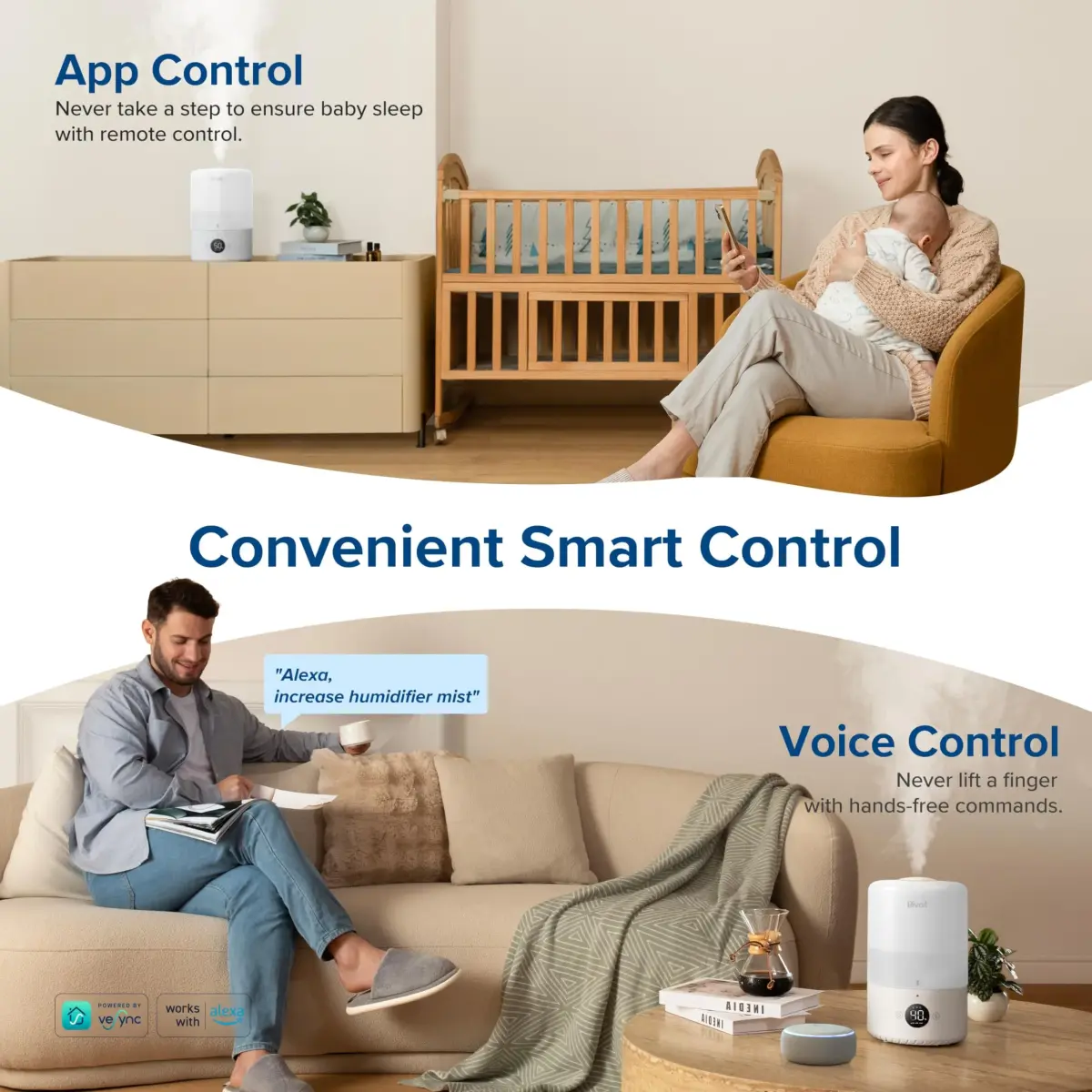 Levoit Smart Cool Mist Humidifier for Bedroom with Sensor, 3L | 25-Hour Runtime, App Control, Quiet Operation - view 3