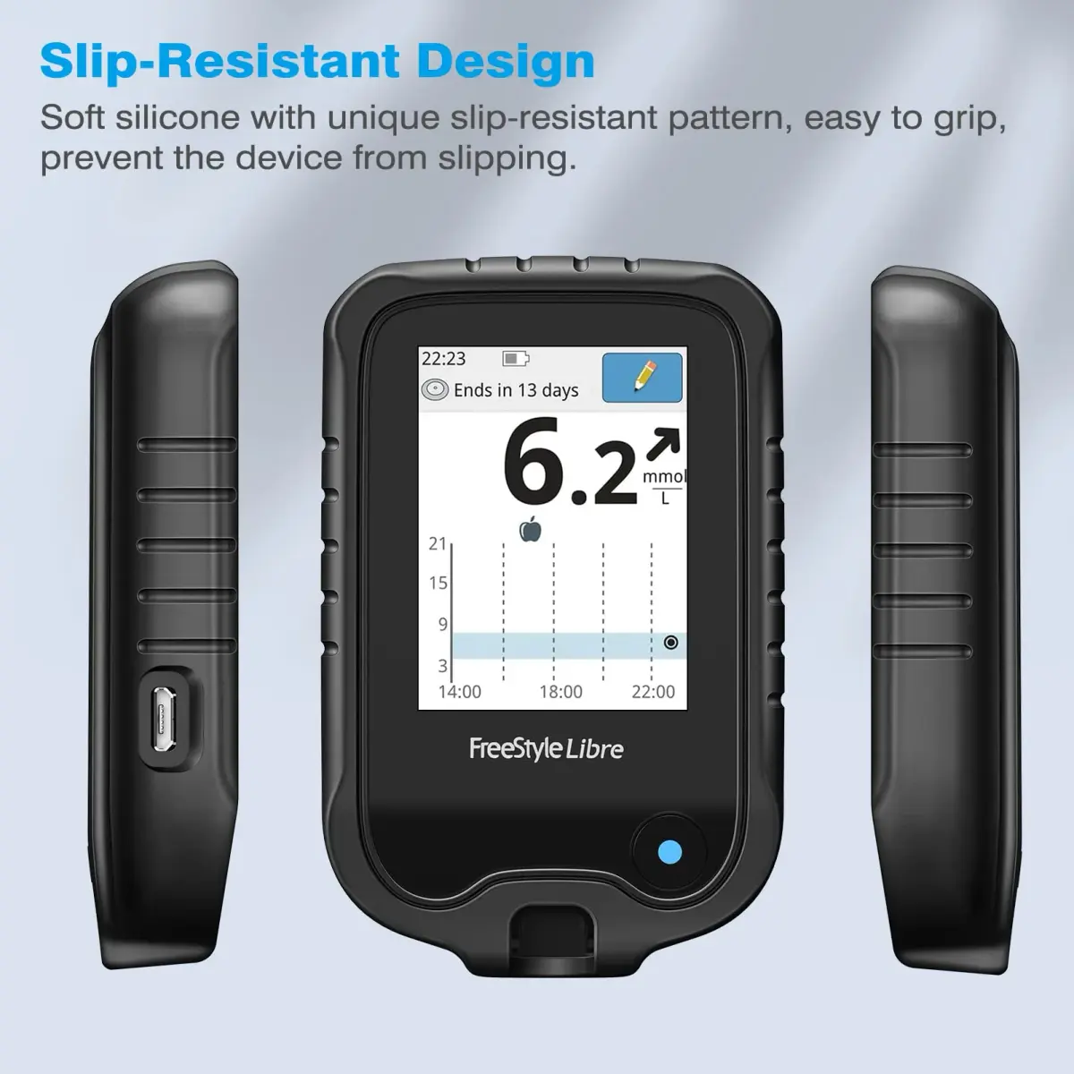 MEDMAX Silicone Case for Freestyle Libre 3 2 Reader | Black Protective Cover with Anti-Slip Grip - view 5