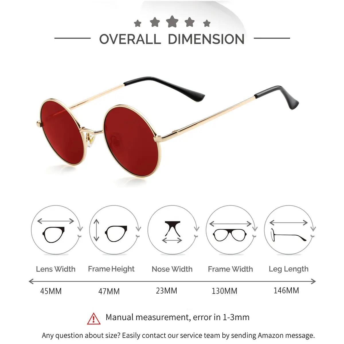 Kursan Small Round Polarized Sunglasses 45MM Gold/Clear Red | UV400 & Lightweight Comfort - view 5