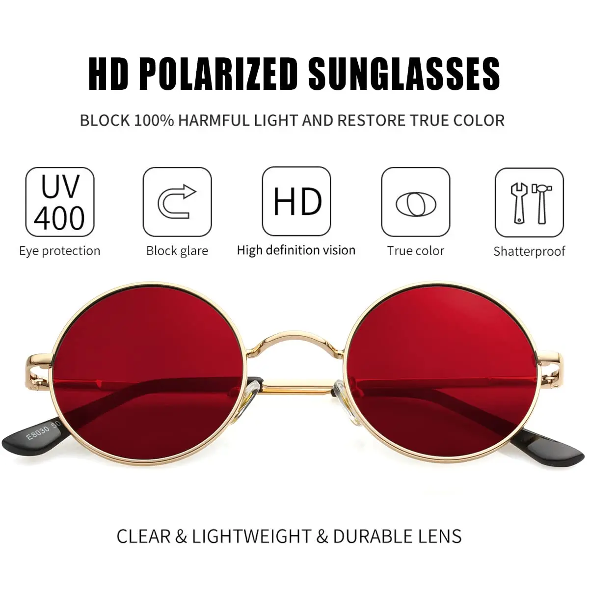 Kursan Small Round Polarized Sunglasses 45MM Gold/Clear Red | UV400 & Lightweight Comfort - view 2