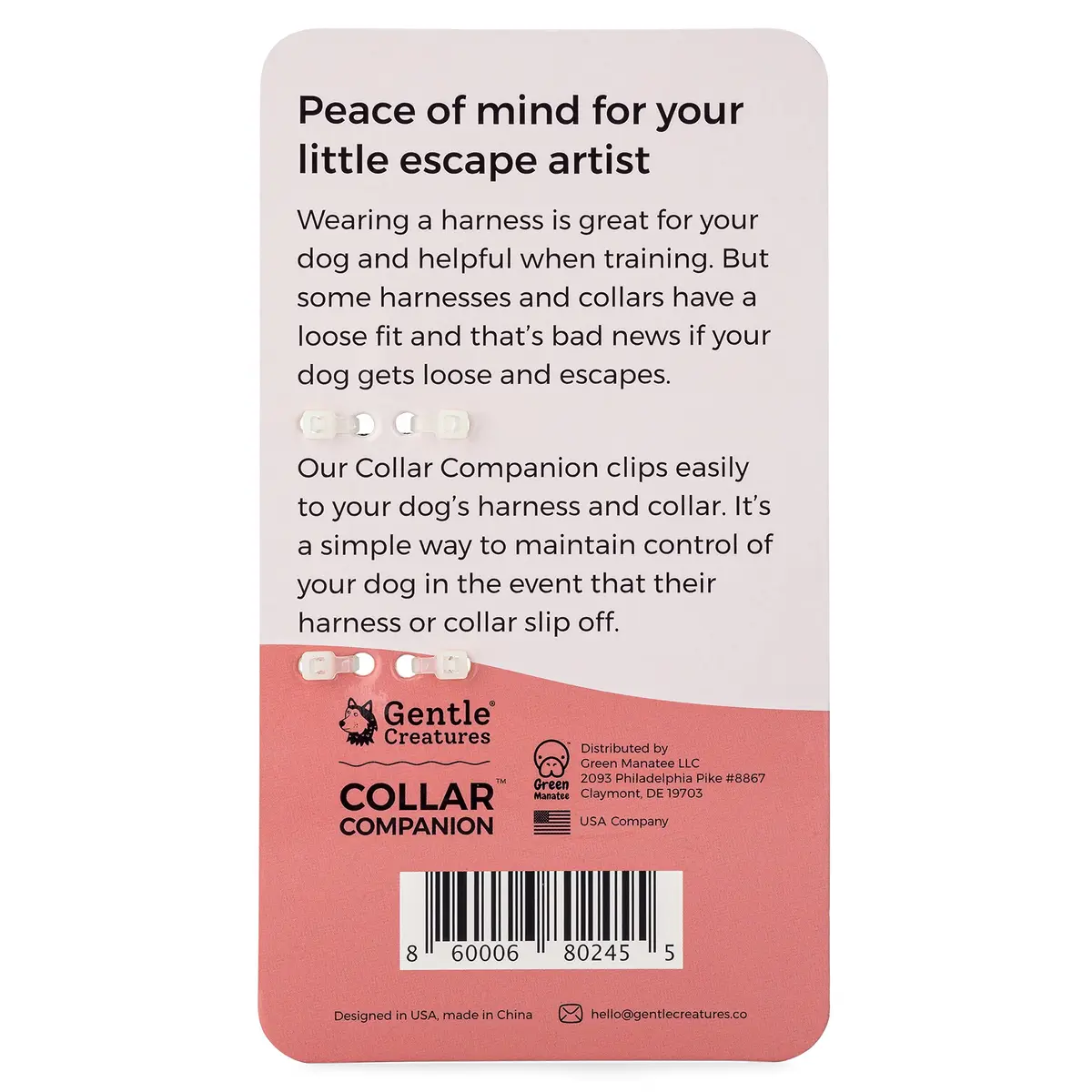 Gentle Creatures Collar Companion Mini Dog Safety Backup Clip 12cm (4.7in) | Prevents Escapes for Small Dogs - view 2