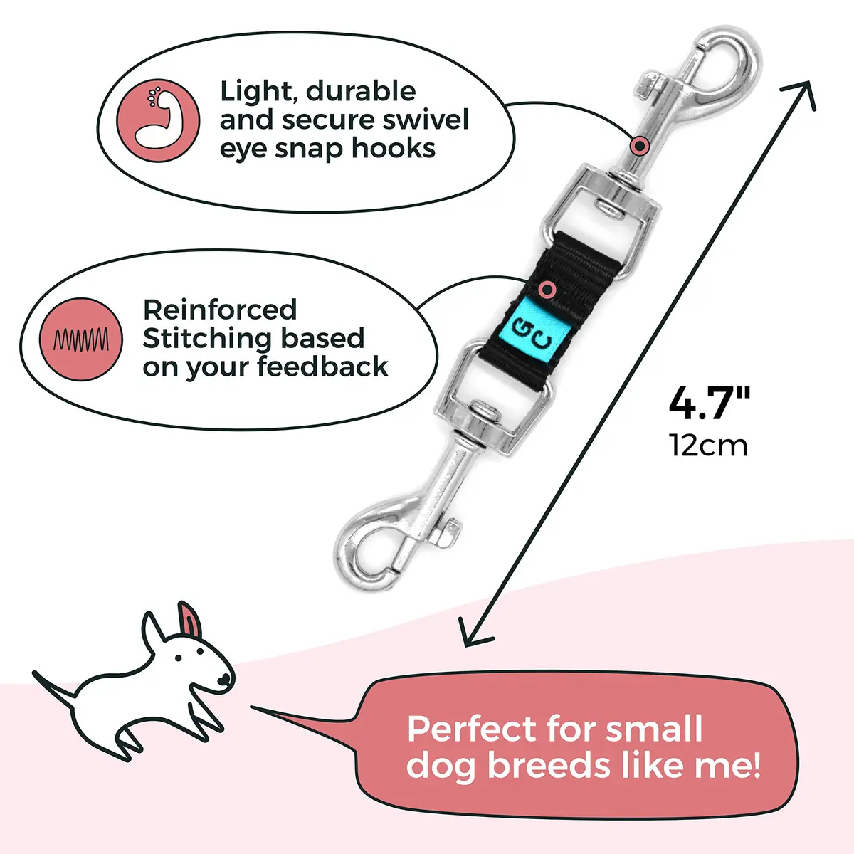 Gentle Creatures Collar Companion Mini Dog Safety Backup Clip 12cm (4.7in) | Prevents Escapes for Small Dogs - view 3