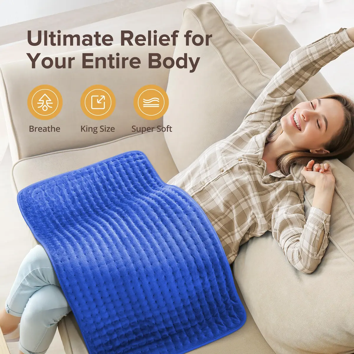 Siinsay 33" x 17" Extra Large Heat Pad for Back Shoulders | 6 Heat Levels, Fast Heating, Soft Micro Plush, Auto Shut-Off - view 5
